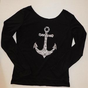 Womens Black Shirt Anchor Long Sleeve